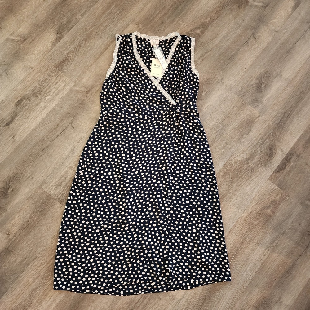 Rouje J.Crew Navy Polka Dot Midi Dress 12 Lace Parisian Quiet Luxury Y2K 90s - Picture 8 of 16